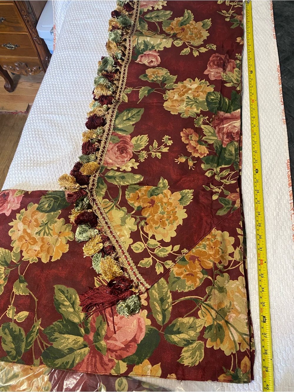 Vintage Burgundy Floral Tassel Valance, one window